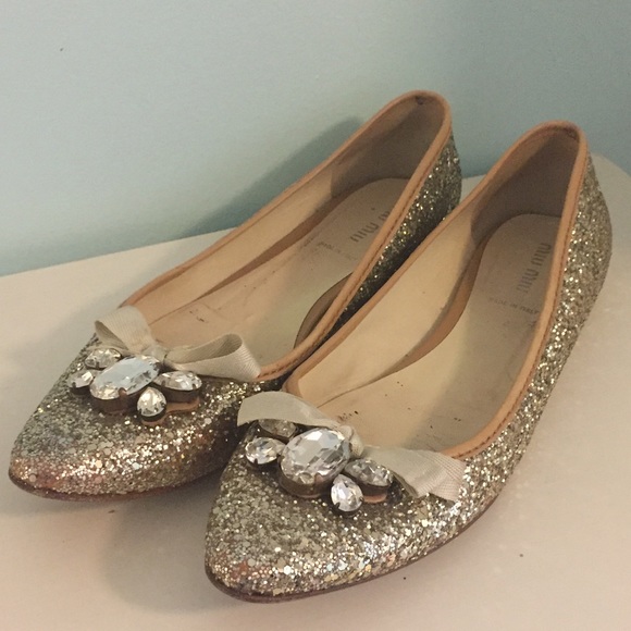 miu miu gold glitter shoes